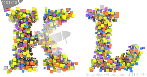 Image of Abstract cubes font K and L letters isolated