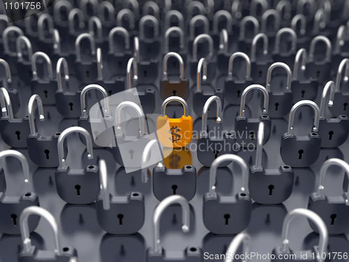 Image of Money and currency security - locked padlock 