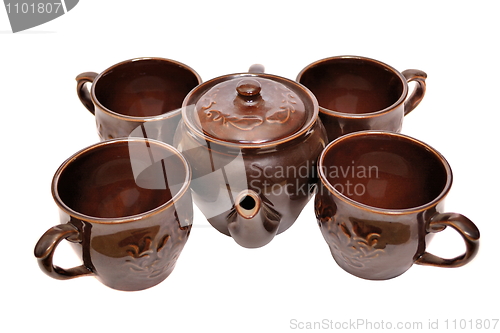 Image of Chinese tea set on white background