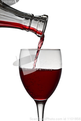 Image of red wine pouring down from a wine decanter