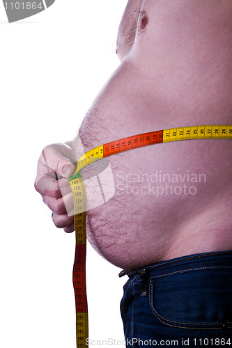 Image of fat man holding a measurement tape 