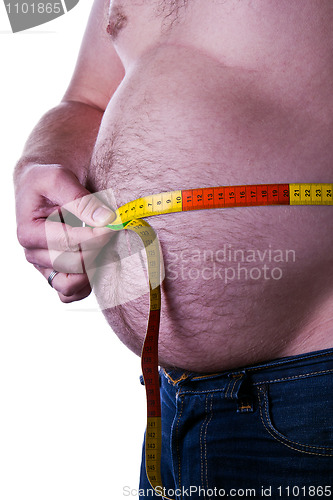 Image of fat man holding a measurement tape 