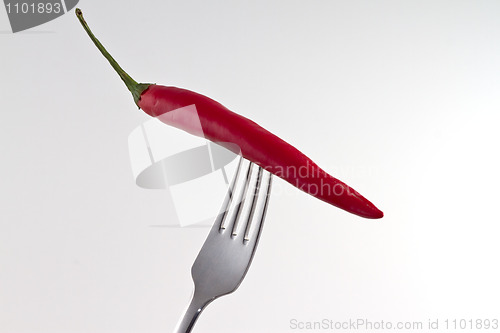 Image of Red hot chili pepper on a fork
