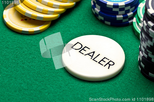 Image of Poker dealer button and chips