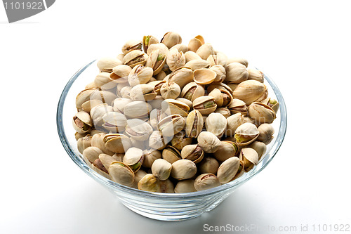 Image of Pistachios nuts in glass bowl