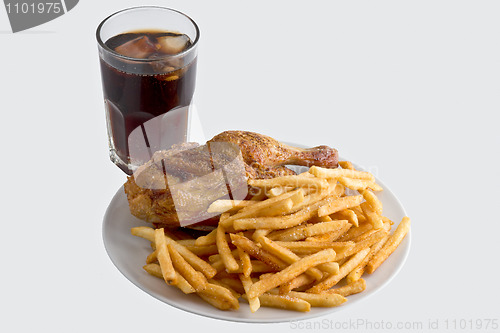 Image of Fried chicken with french fries and cola