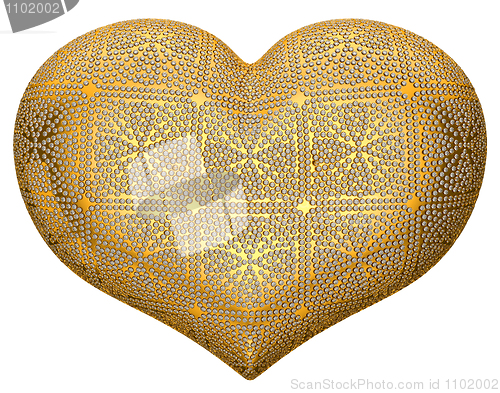 Image of Golden heart shape inlaid with diamonds 