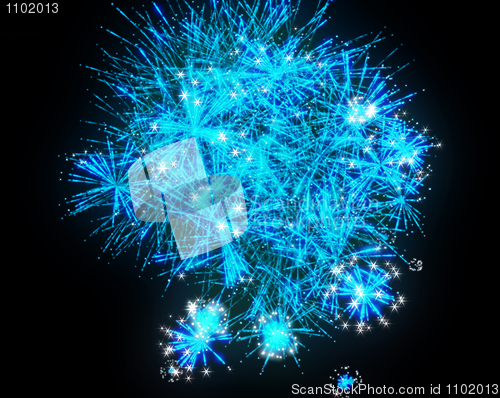 Image of Blue fireworks explosions on black