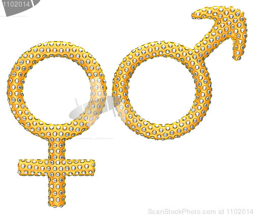 Image of Golden gender symbols incrusted with gems