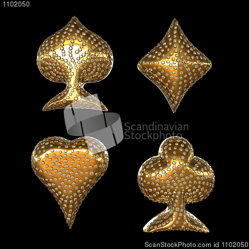 Image of Golden Card suits inlaid with diamonds