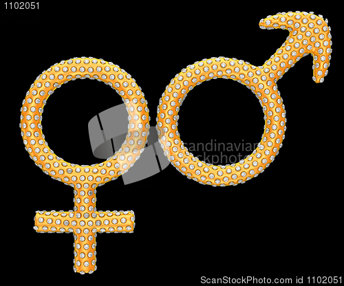 Image of Golden gender symbols inlaid with diamonds