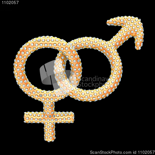 Image of Golden gender symbols inlaid with gems
