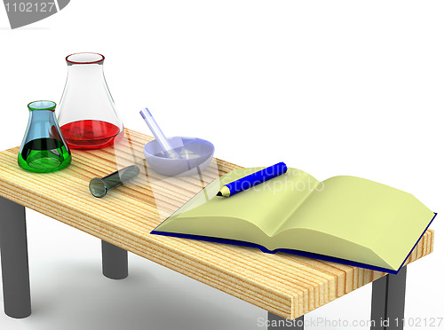 Image of 3d chemist table with a test tubes