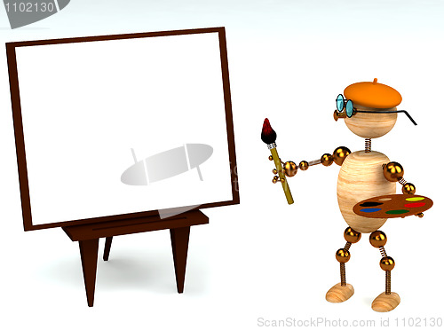 Image of 3d wood man as a painter