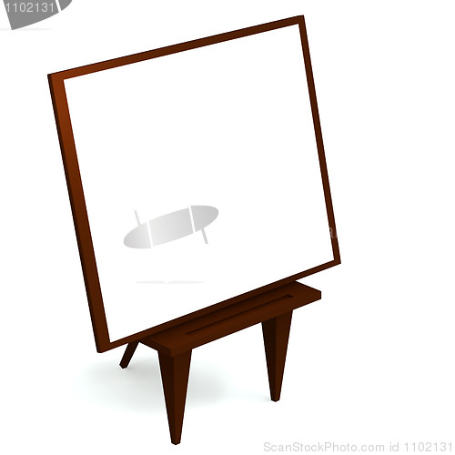 Image of 3d wooden easel with blank canvas