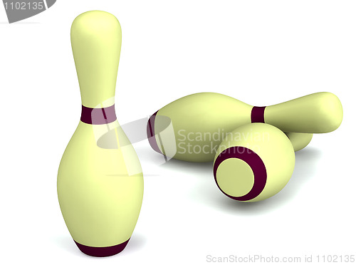 Image of Bowling pins on white 3d rendered