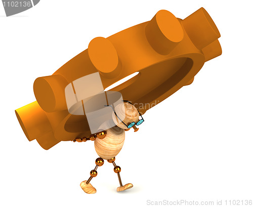 Image of 3d wood man carring a gearwheel