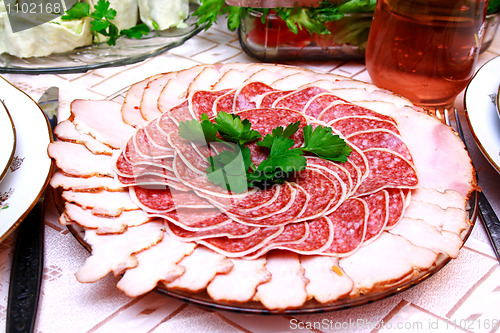 Image of salami slices on the table