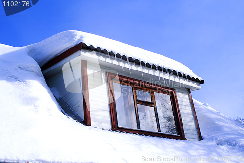 Image of winter house with wondow close up