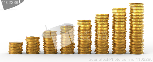 Image of Progress and success: golden coins stacks