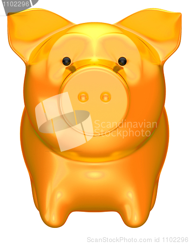 Image of Golden piggy bank front view isolated 