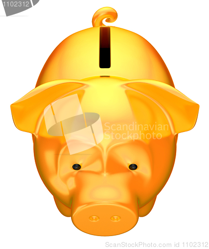 Image of Golden piggy bank front top view