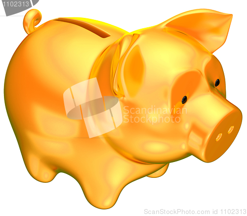Image of Wealth: Golden piggy bank isolated