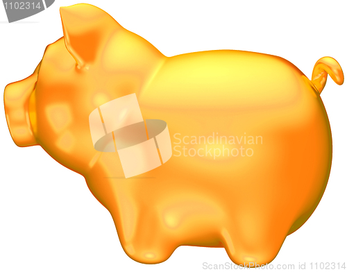 Image of Golden piggy bank side view isolated