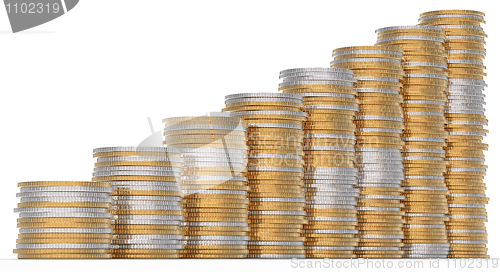 Image of Growth: golden and silver coins stacks