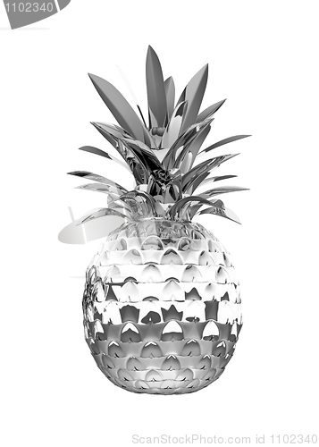 Image of Chromed ananas with reflection isolated