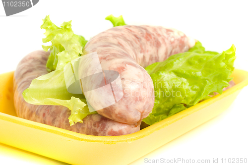 Image of Closeup of one Uncooked Sausage