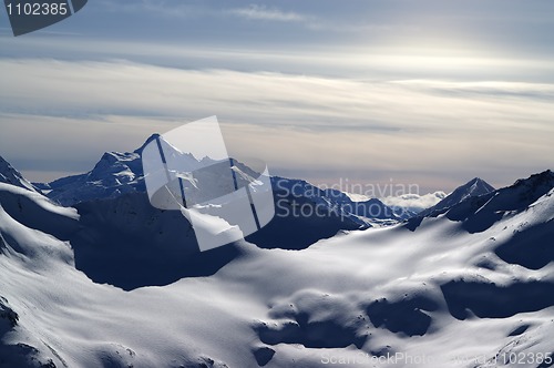 Image of Caucasus Mountains. View from Elbrus in evening.