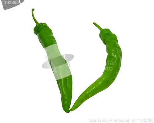 Image of Letter V composed of green peppers