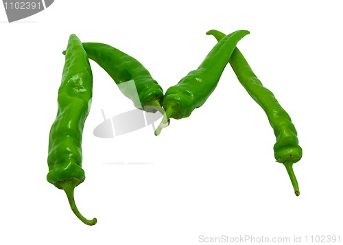 Image of Letter M composed of green peppers