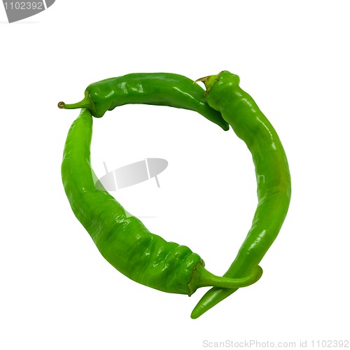 Image of Letter O composed of green peppers