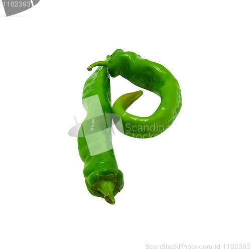 Image of Letter P composed of green peppers
