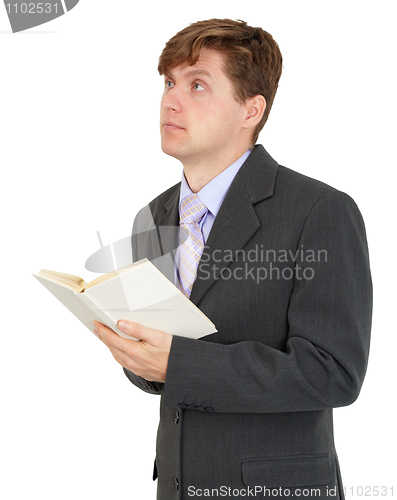 Image of Student reads book isolated on white