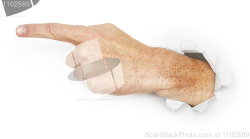 Image of Man's hand indicates direction