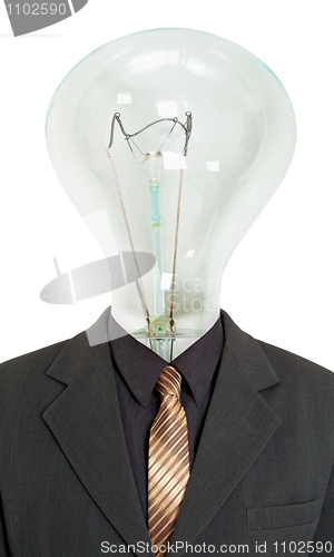 Image of Man with light bulb instead of head on white