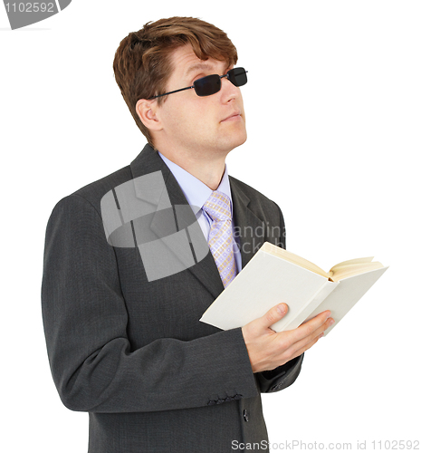 Image of Blind young man with book isolated on white background