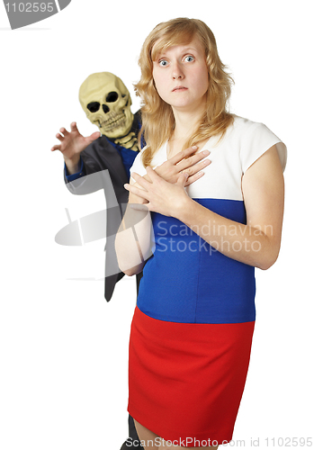 Image of Woman scared horrible nightmare on white