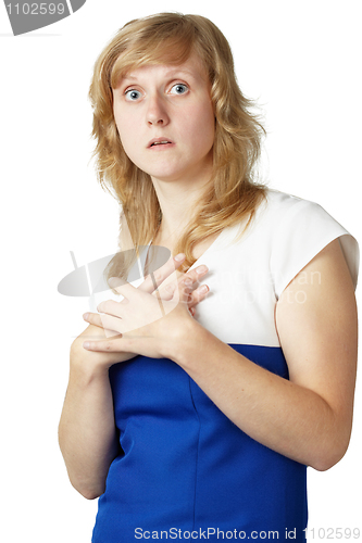 Image of Alarmed young woman isolated on white background