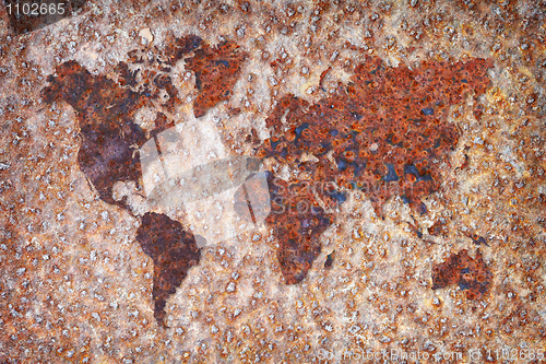 Image of World map - corrosion stains on metal