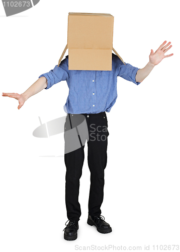 Image of Funny man with box on head