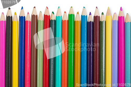 Image of Set of color pencils on white background