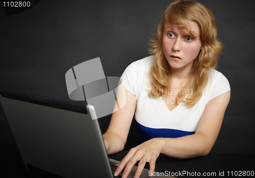 Image of Woman scares content of Internet sites
