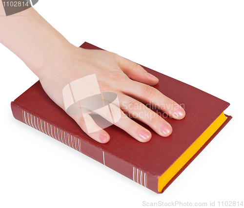 Image of Hand of person reciting the oath on book