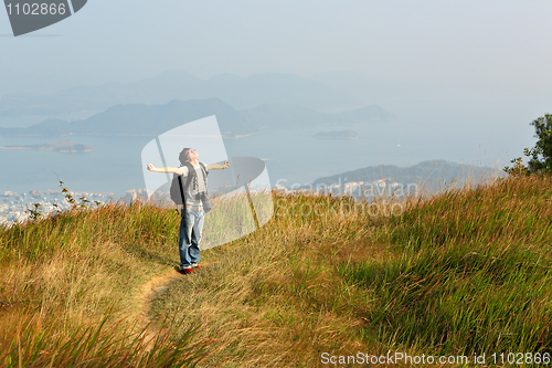 Image of hiker relax in outdoor