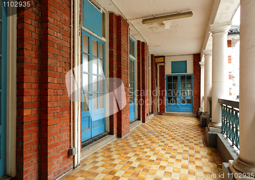 Image of walkway in old building