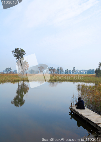 Image of wetland with lonely girl